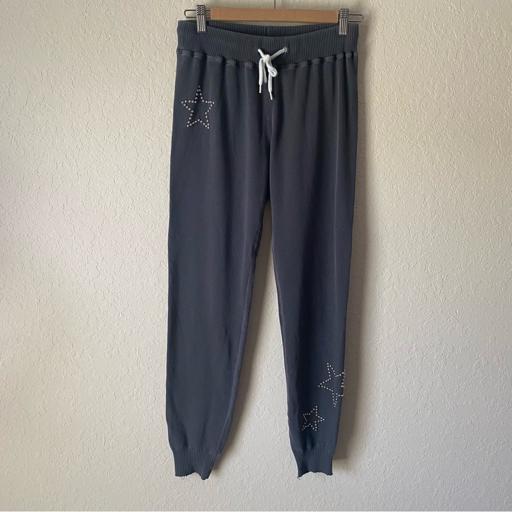 Monrow | Women's Black Distressed Raw Edge Hem Star Studded Joggers Size XS